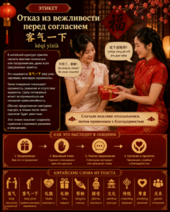 Этикет: отказ из вежливости перед согласием — 客气一下 (kèqi yíxià)