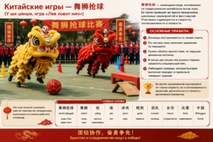 Китайские игры — 舞狮抢球 (У ши цянцю, игра «Лев ловит мяч»)