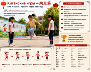 Китайские игры — 跳皮筋 (Тяо пицзинь, прыжки через резинку)